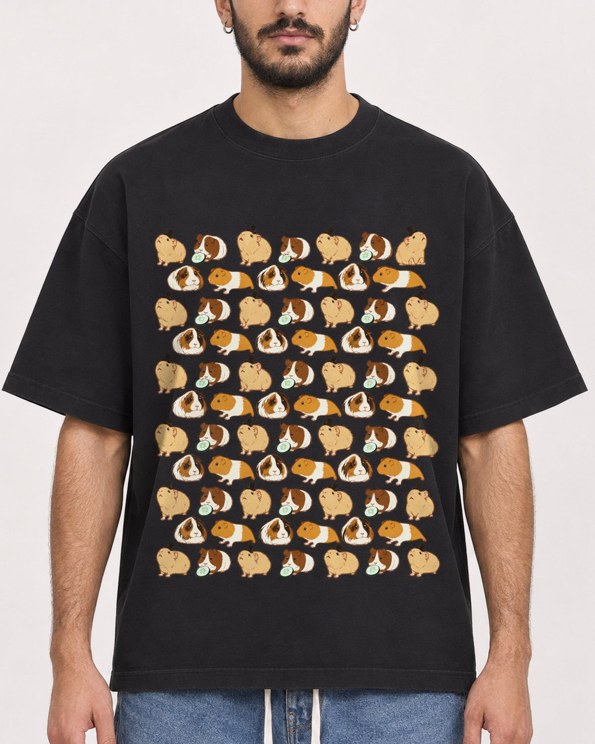 Mockup Boxy Heavyweight Tee Black male close-up 07
