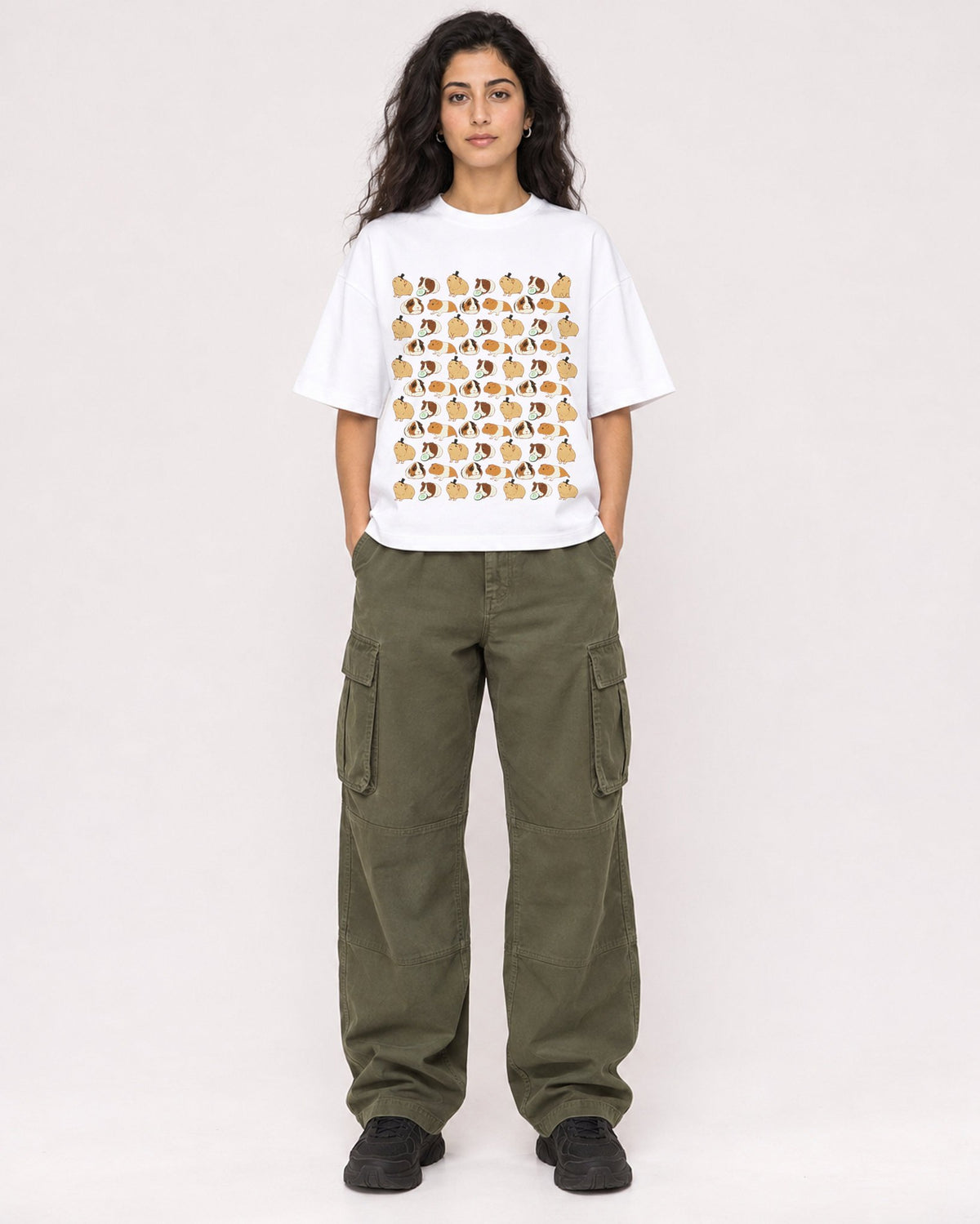 Mockup Boxy Heavyweight Tee White female full-body 07