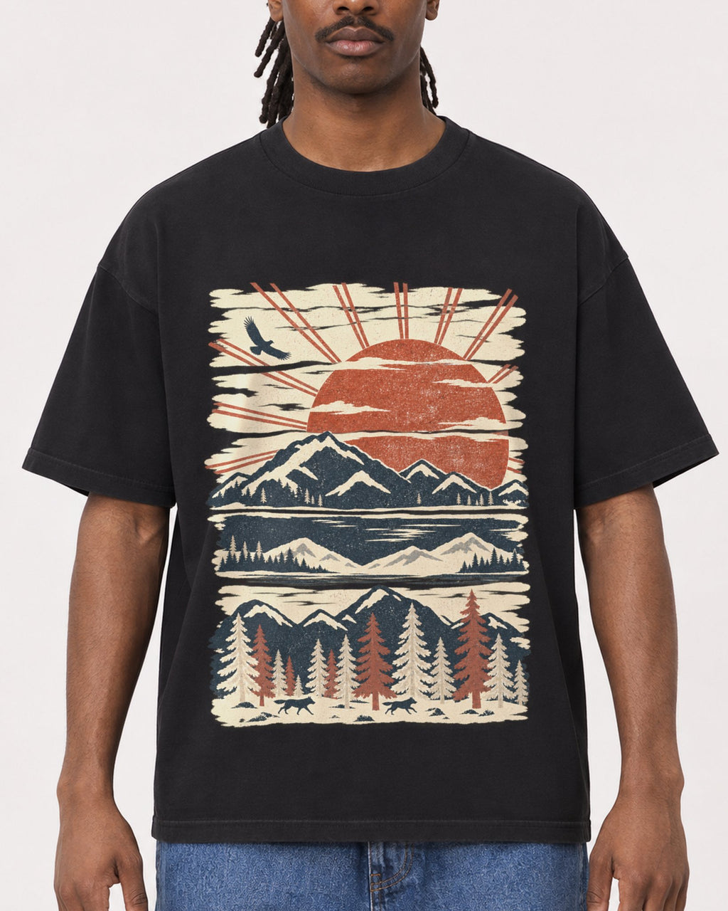 Mockup Boxy Heavyweight Tee Black male close-up 34