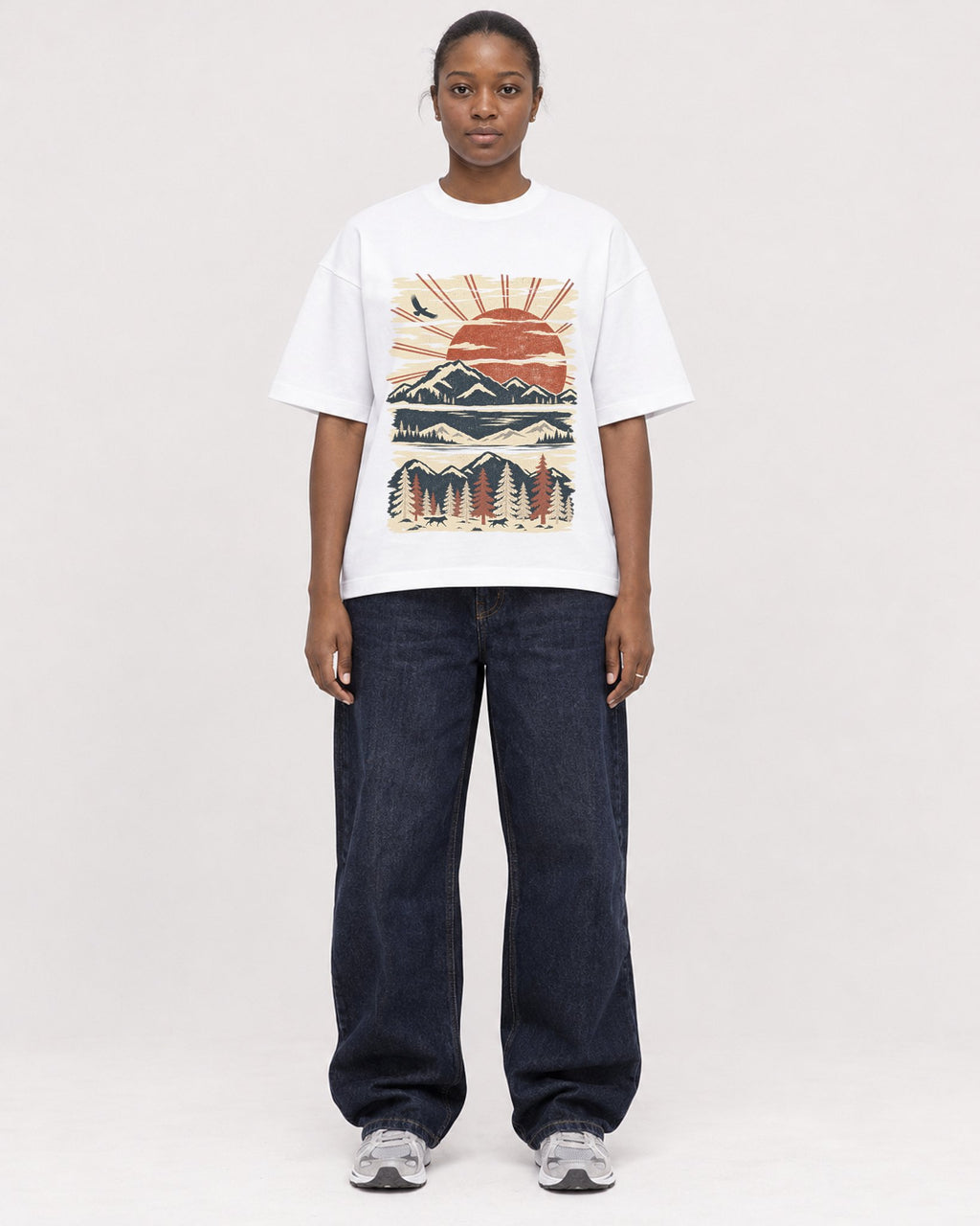Mockup Boxy Heavyweight Tee White female full-body 34