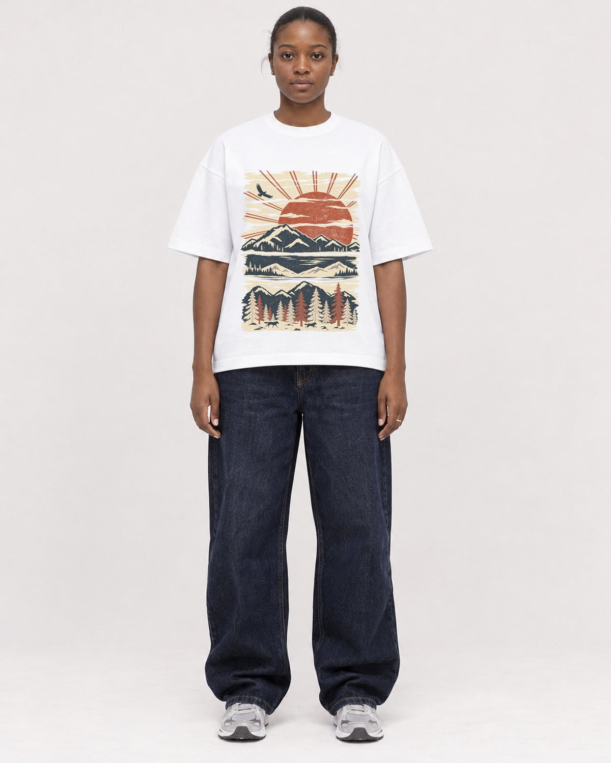 Mockup Boxy Heavyweight Tee White female full-body 34