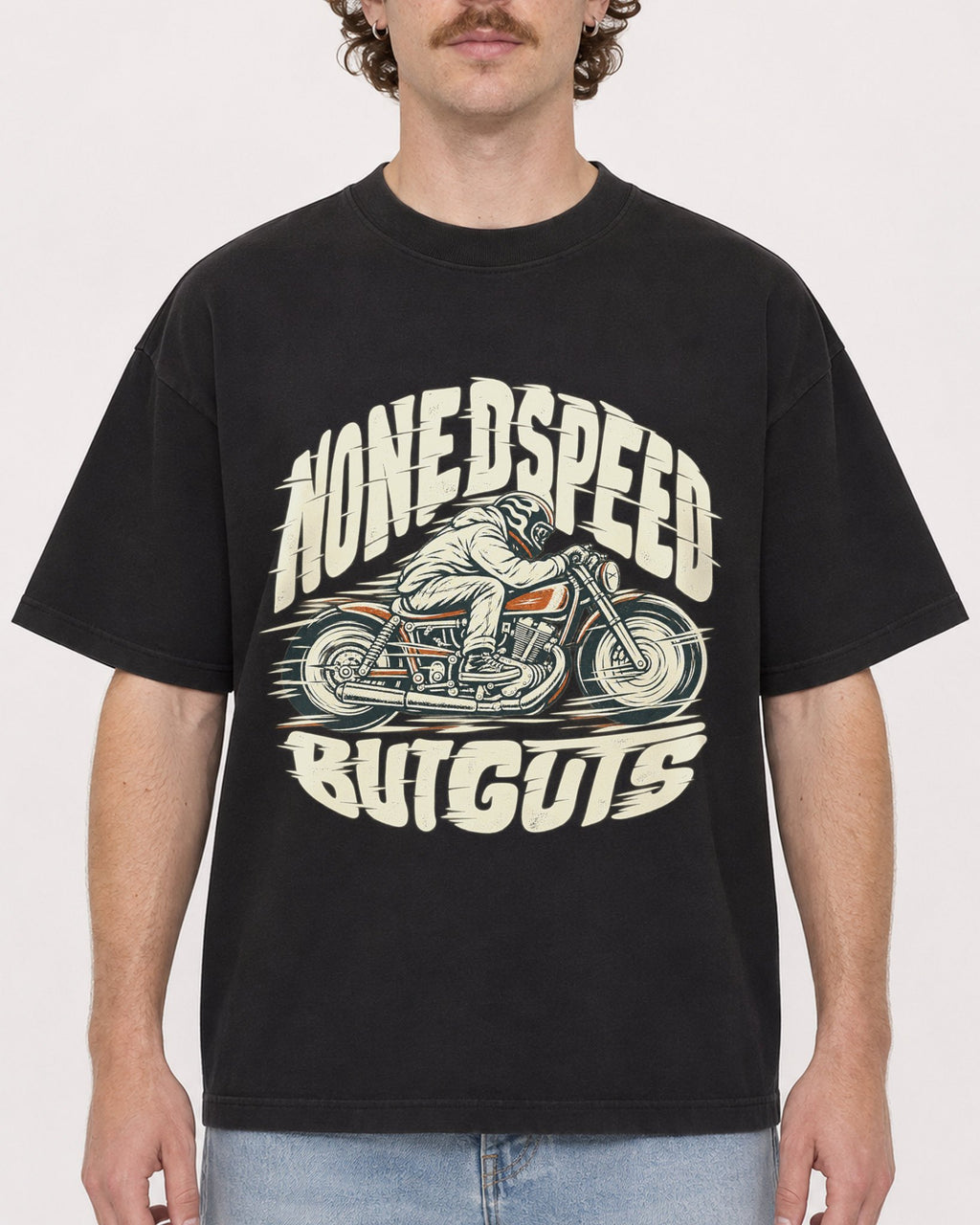 Mockup Boxy Heavyweight Tee Black male close-up 09