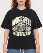 Mockup Boxy Heavyweight Tee Black female close-up 09
