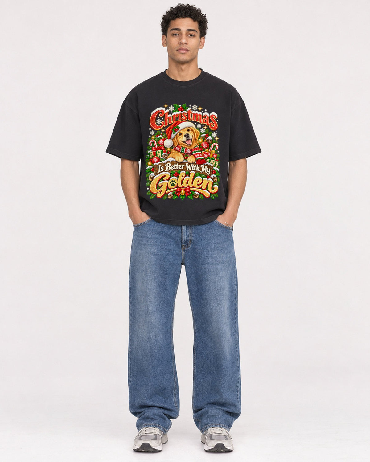 Mockup Boxy Heavyweight Tee Black male full-body 10