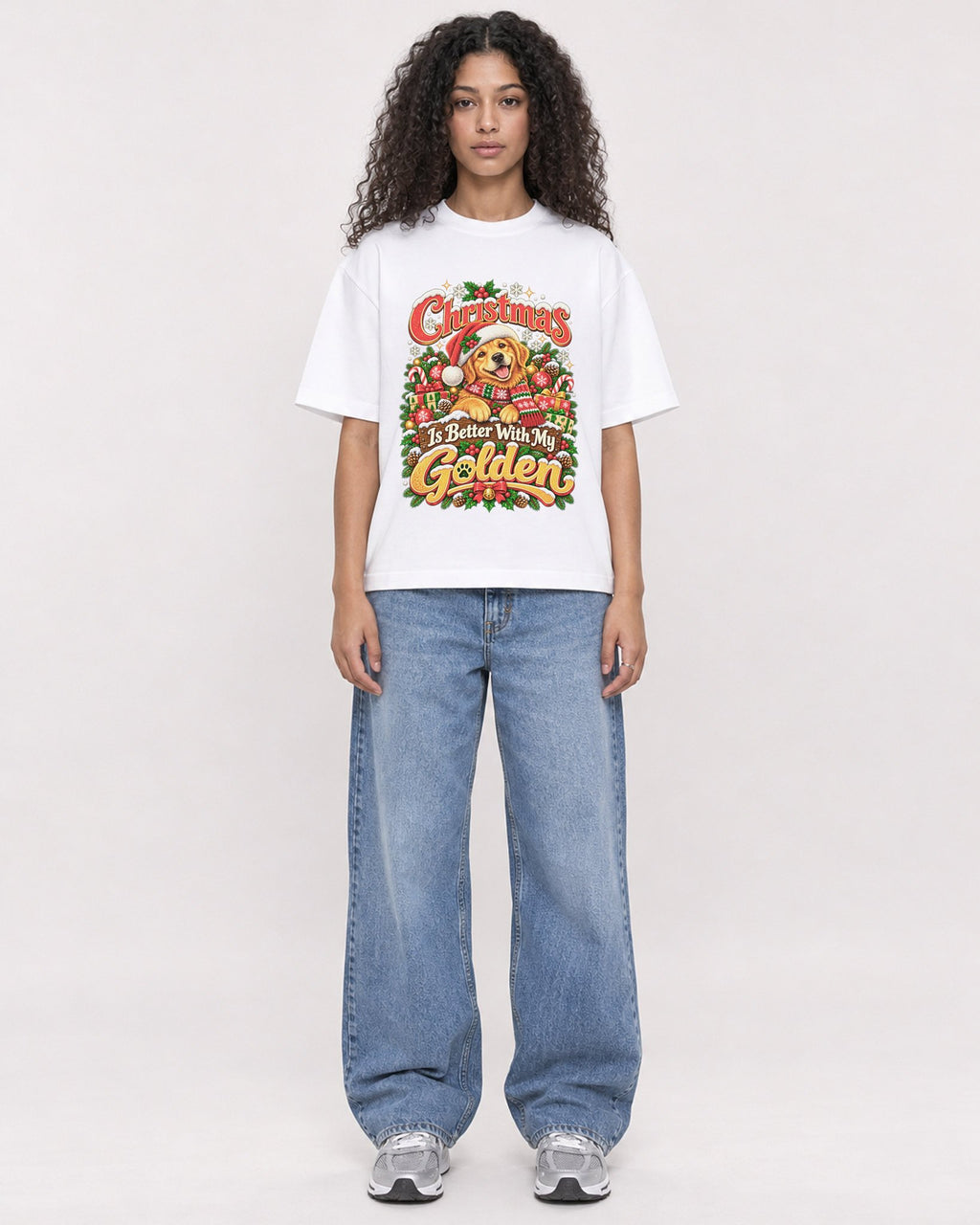 Mockup Boxy Heavyweight Tee White female full-body 10