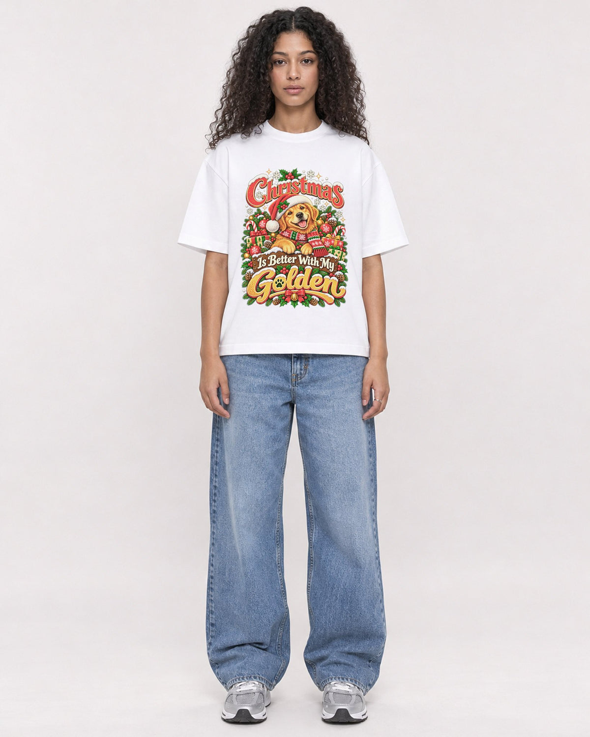 Mockup Boxy Heavyweight Tee White female full-body 10