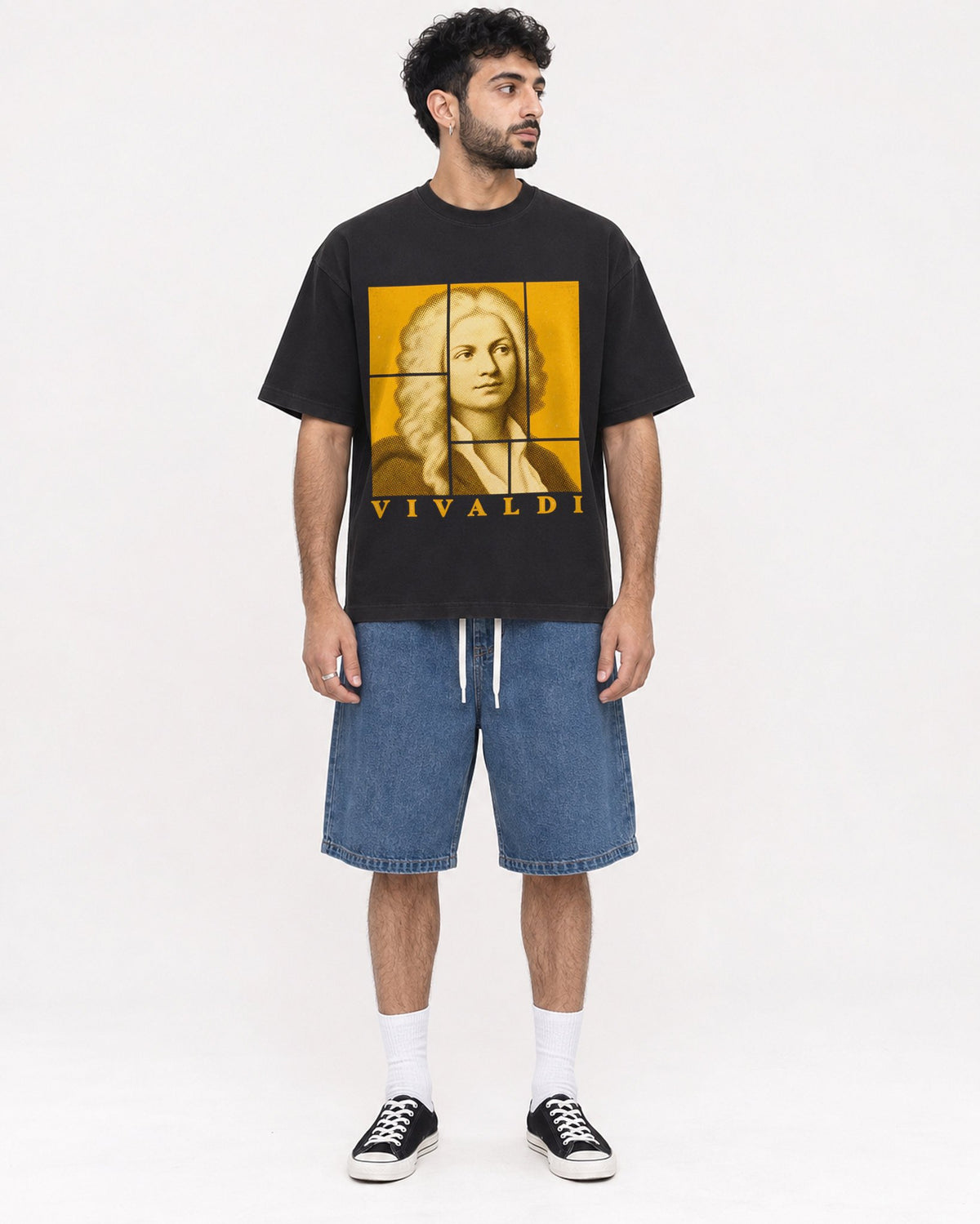 Mockup Boxy Heavyweight Tee Black male full-body 07