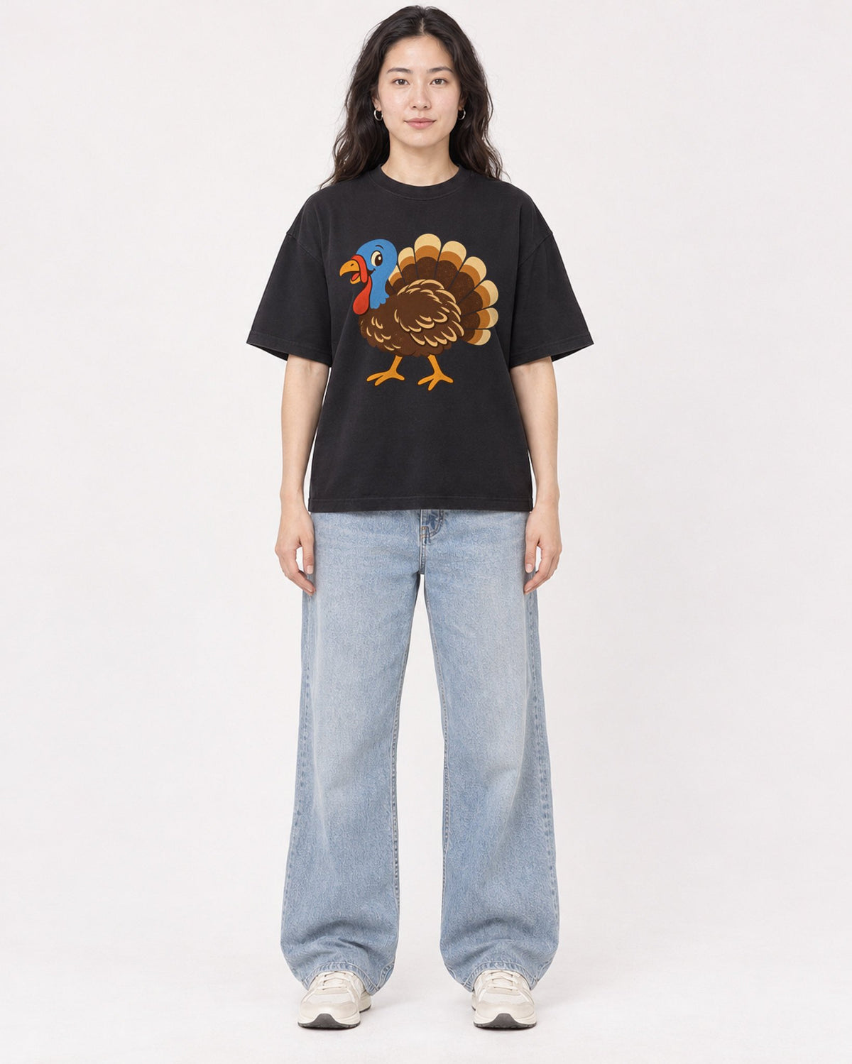 Mockup Boxy Heavyweight Tee Black female full-body 03
