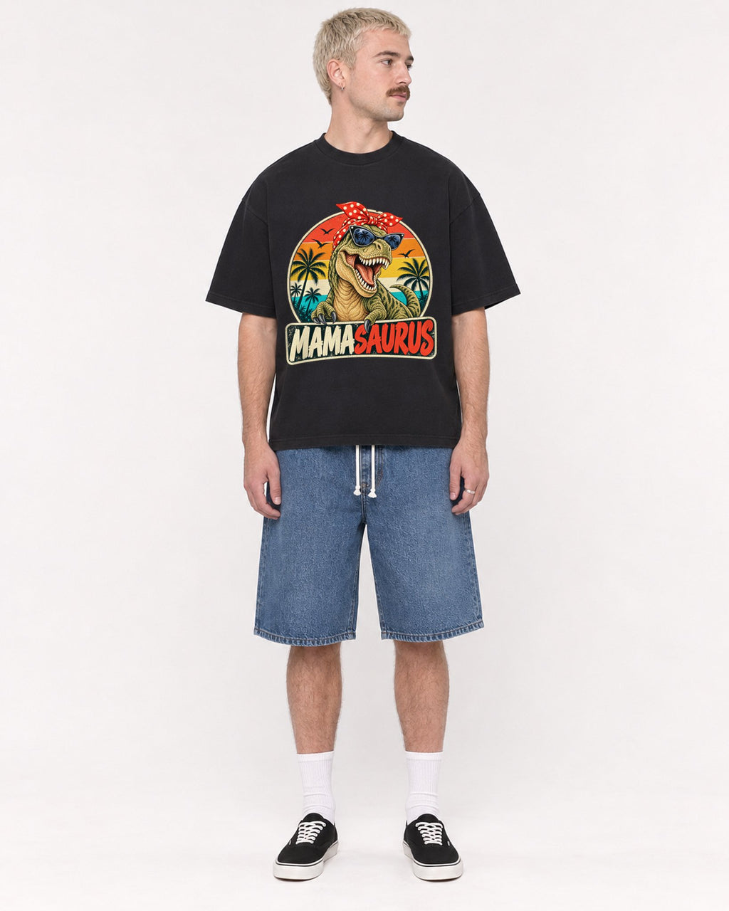 Mockup Boxy Heavyweight Tee Black male full-body 39