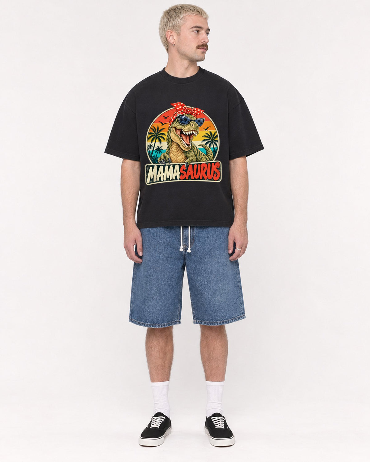 Mockup Boxy Heavyweight Tee Black male full-body 39