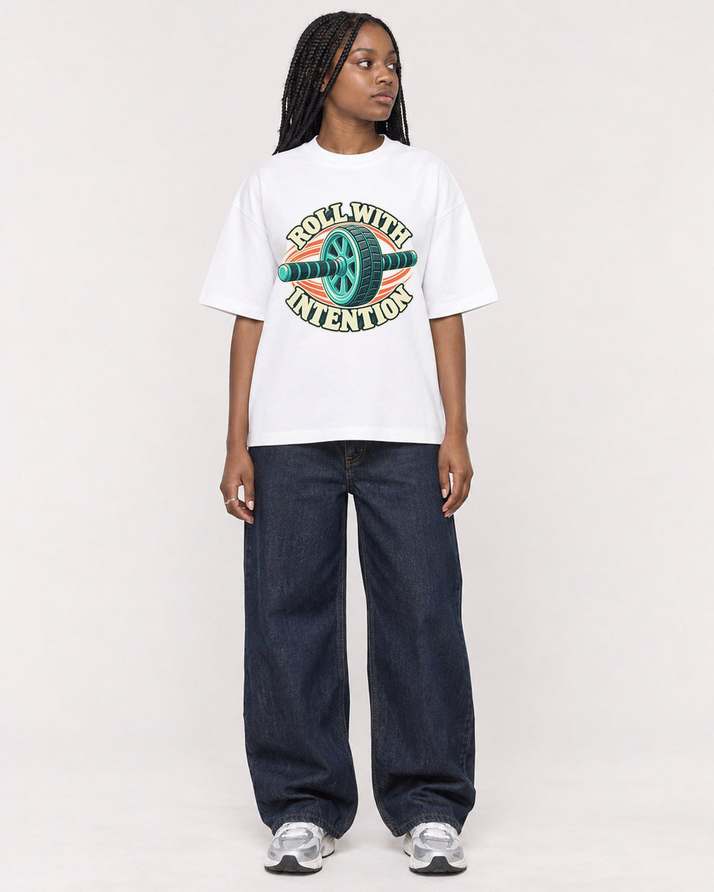 Mockup Boxy Heavyweight Tee White female full-body 04