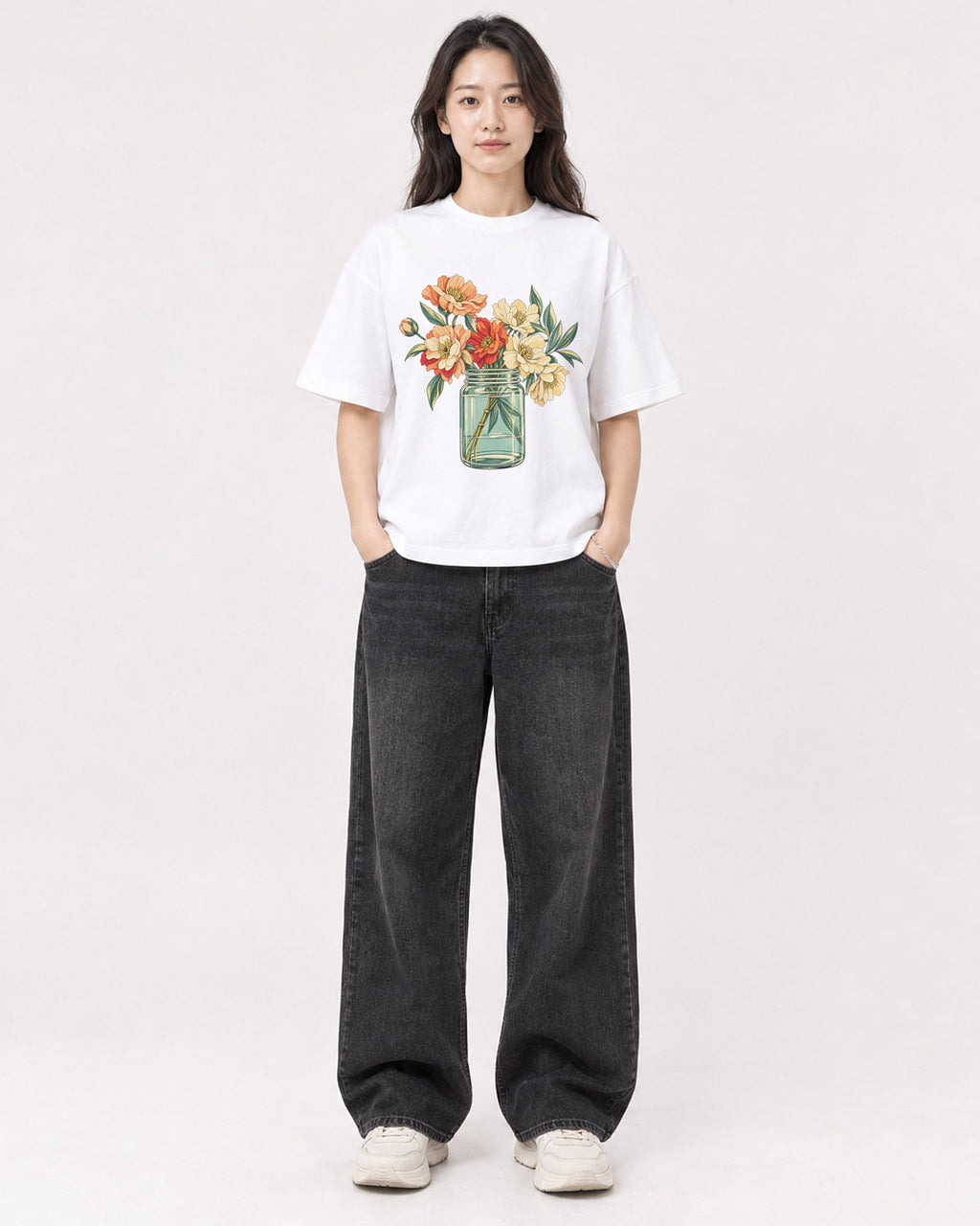 Mockup Boxy Heavyweight Tee White female full-body 03