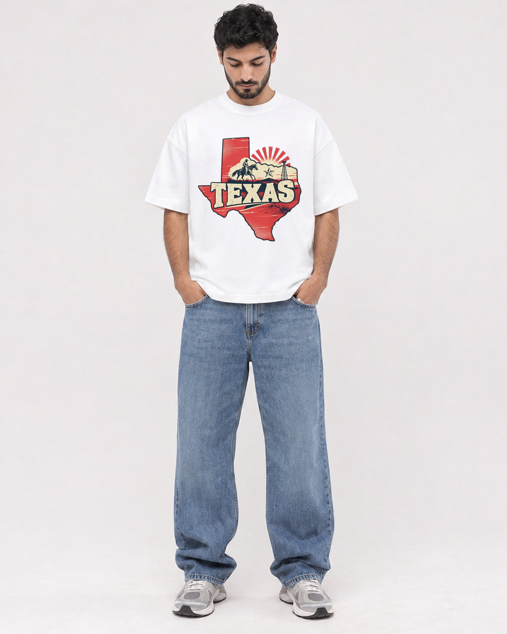 Mockup Boxy Heavyweight Tee White male full-body 07