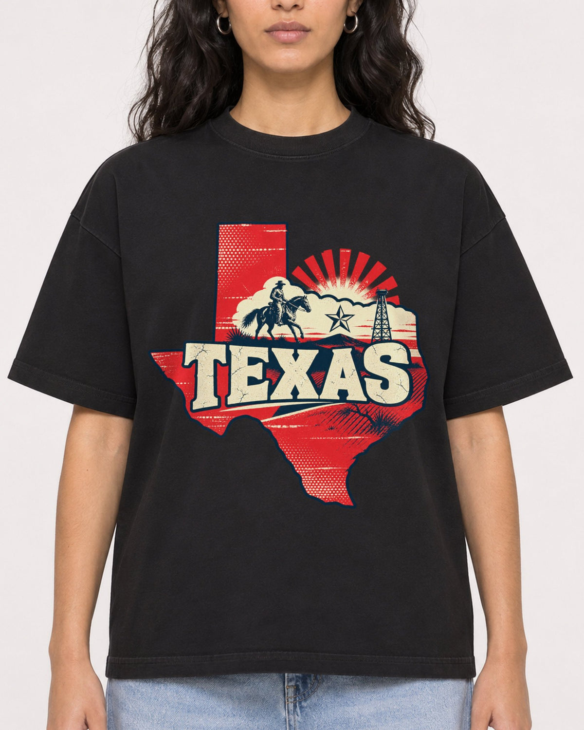Mockup Boxy Heavyweight Tee Black female close-up 07