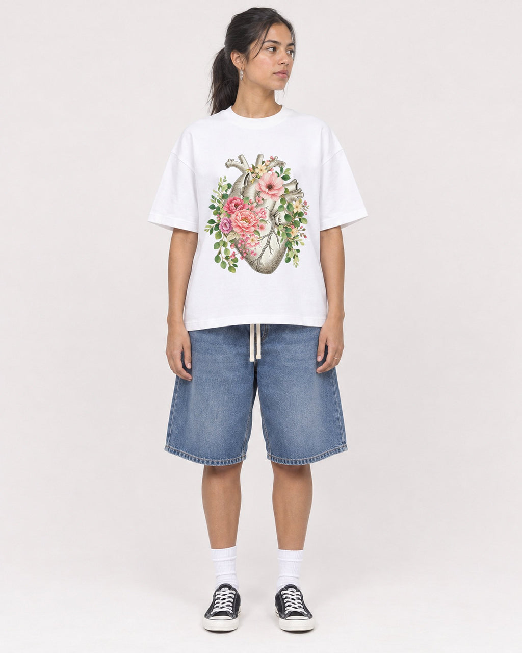 Mockup Boxy Heavyweight Tee White female full-body 16