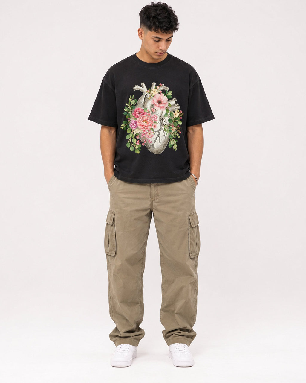 Mockup Boxy Heavyweight Tee Black male full-body 16