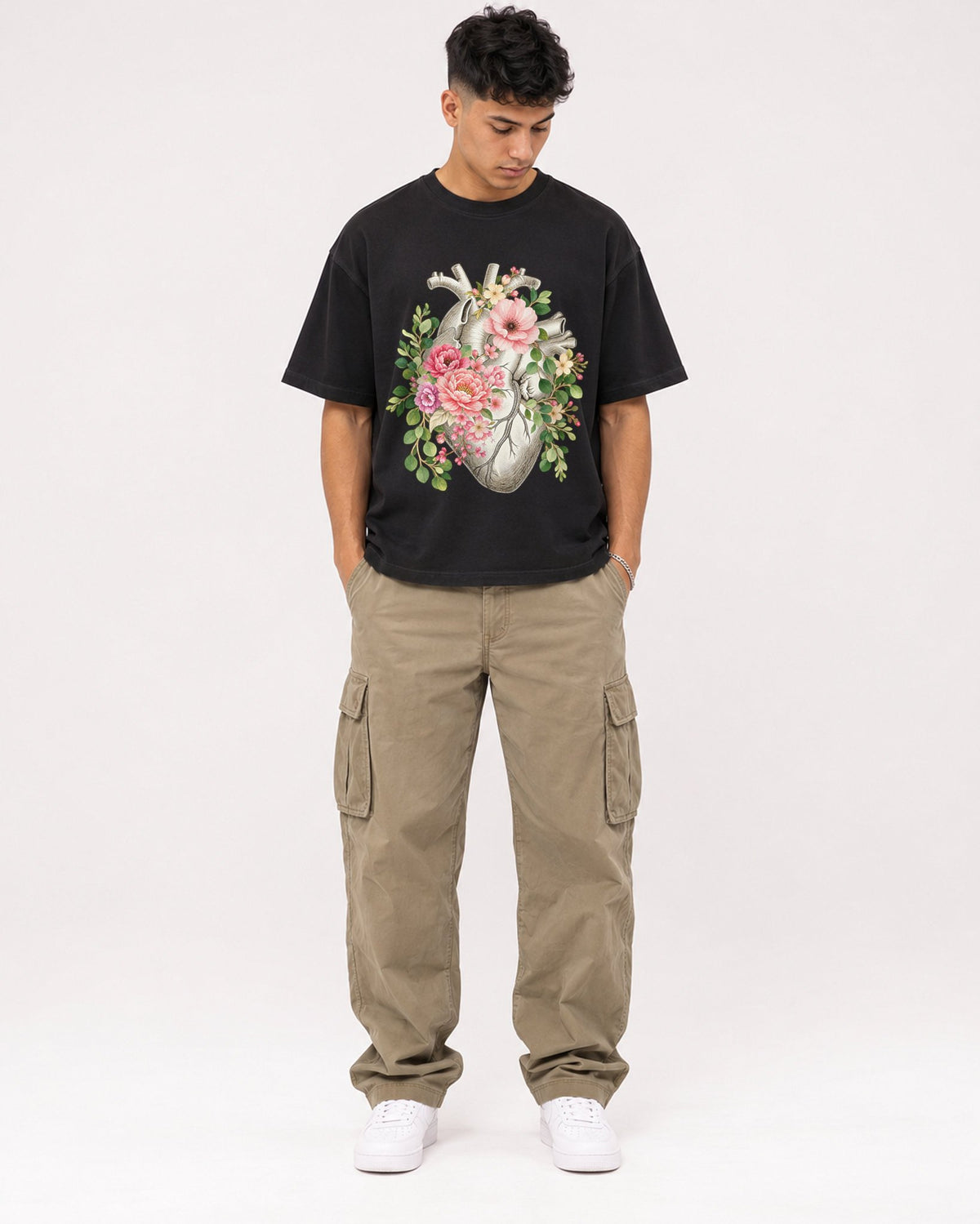 Mockup Boxy Heavyweight Tee Black male full-body 16