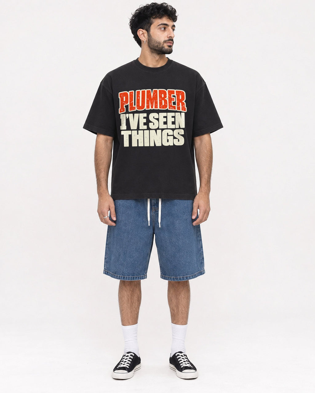 Mockup Boxy Heavyweight Tee Black male full-body 07