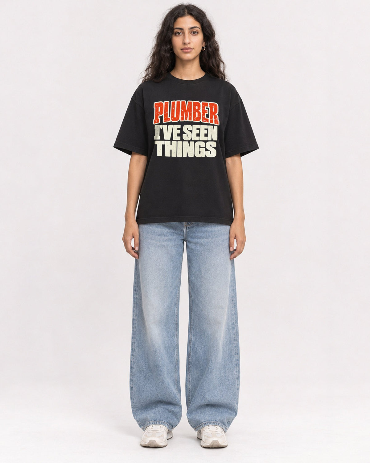 Mockup Boxy Heavyweight Tee Black female full-body 07