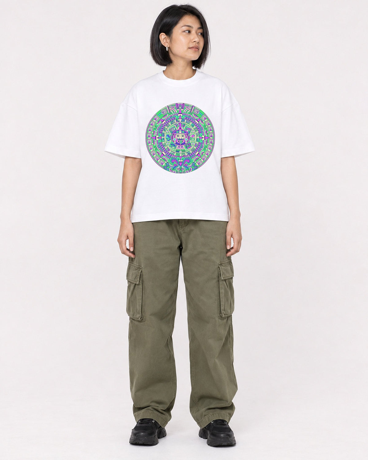 Mockup Boxy Heavyweight Tee White female full-body 32