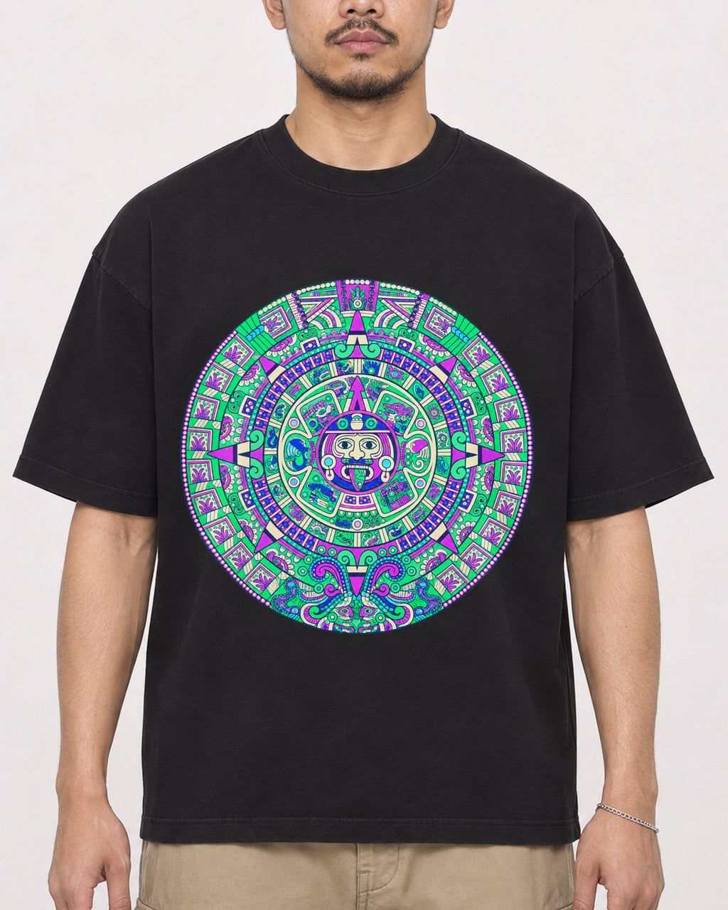 Mockup Boxy Heavyweight Tee Black male close-up 32