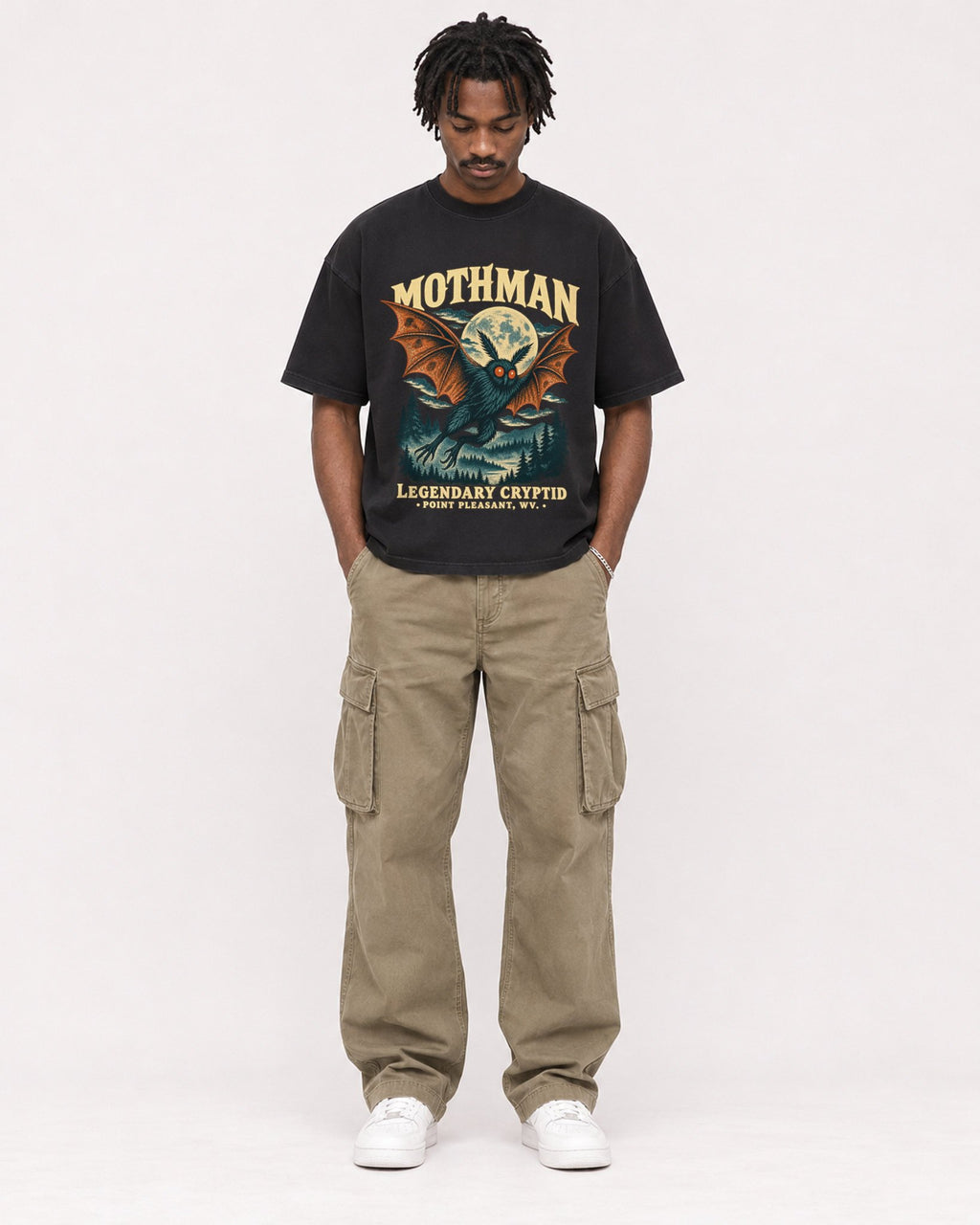 Mockup Boxy Heavyweight Tee Black male full-body 04