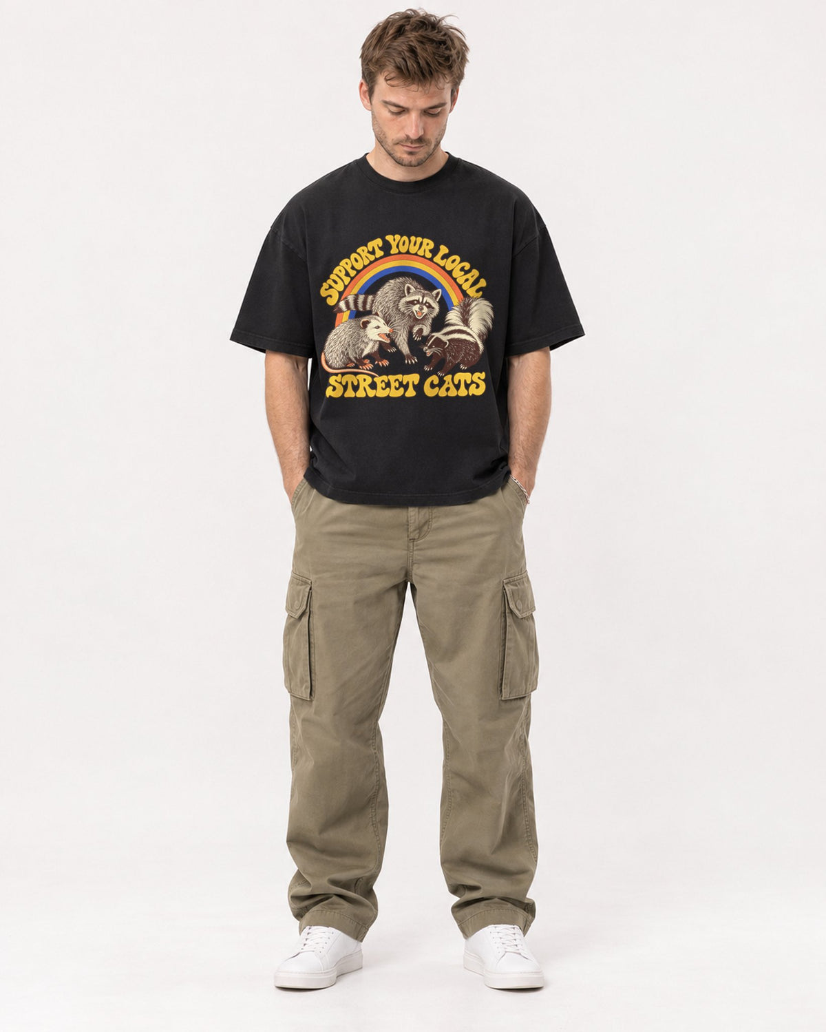 Mockup Boxy Heavyweight Tee Black male full-body 08