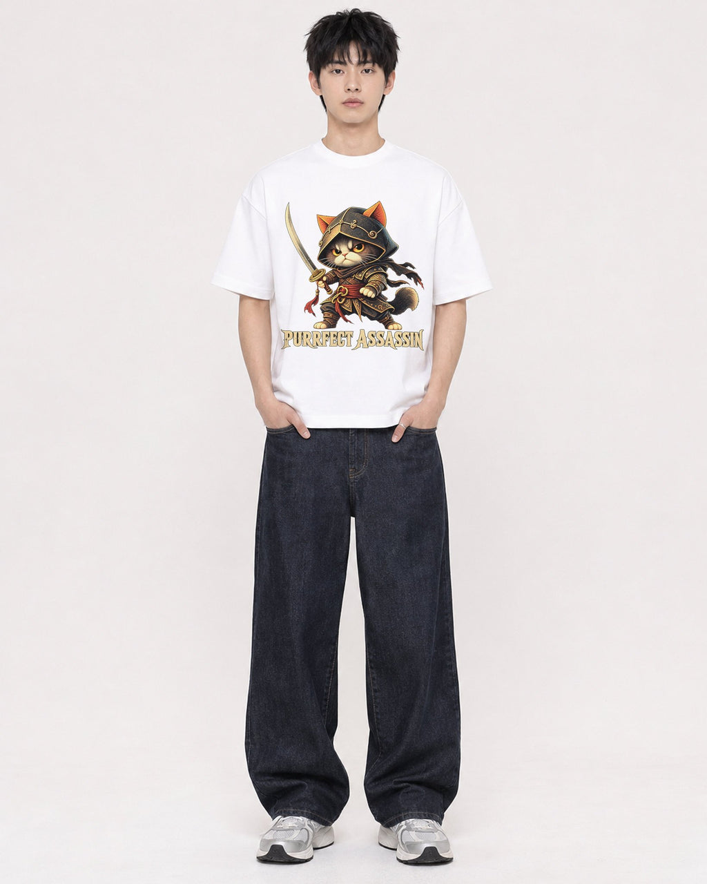 Mockup Boxy Heavyweight Tee White male full-body 01