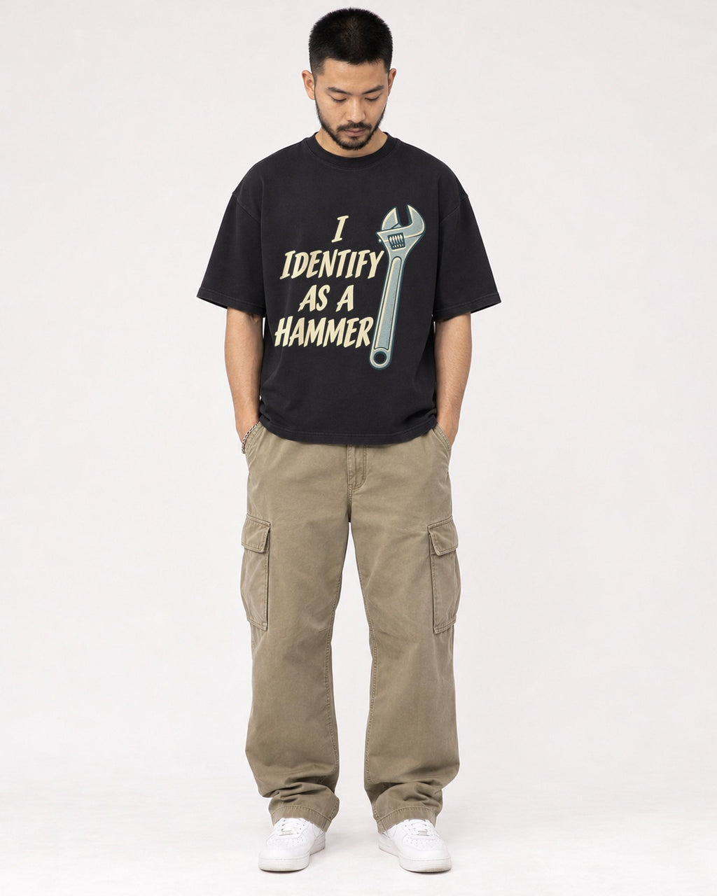 Mockup Boxy Heavyweight Tee Black male full-body 32