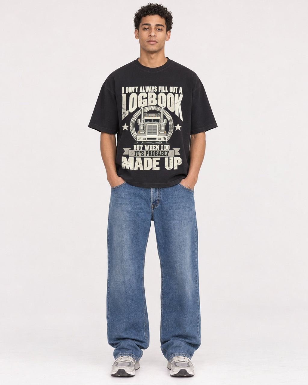 Mockup Boxy Heavyweight Tee Black male full-body 10