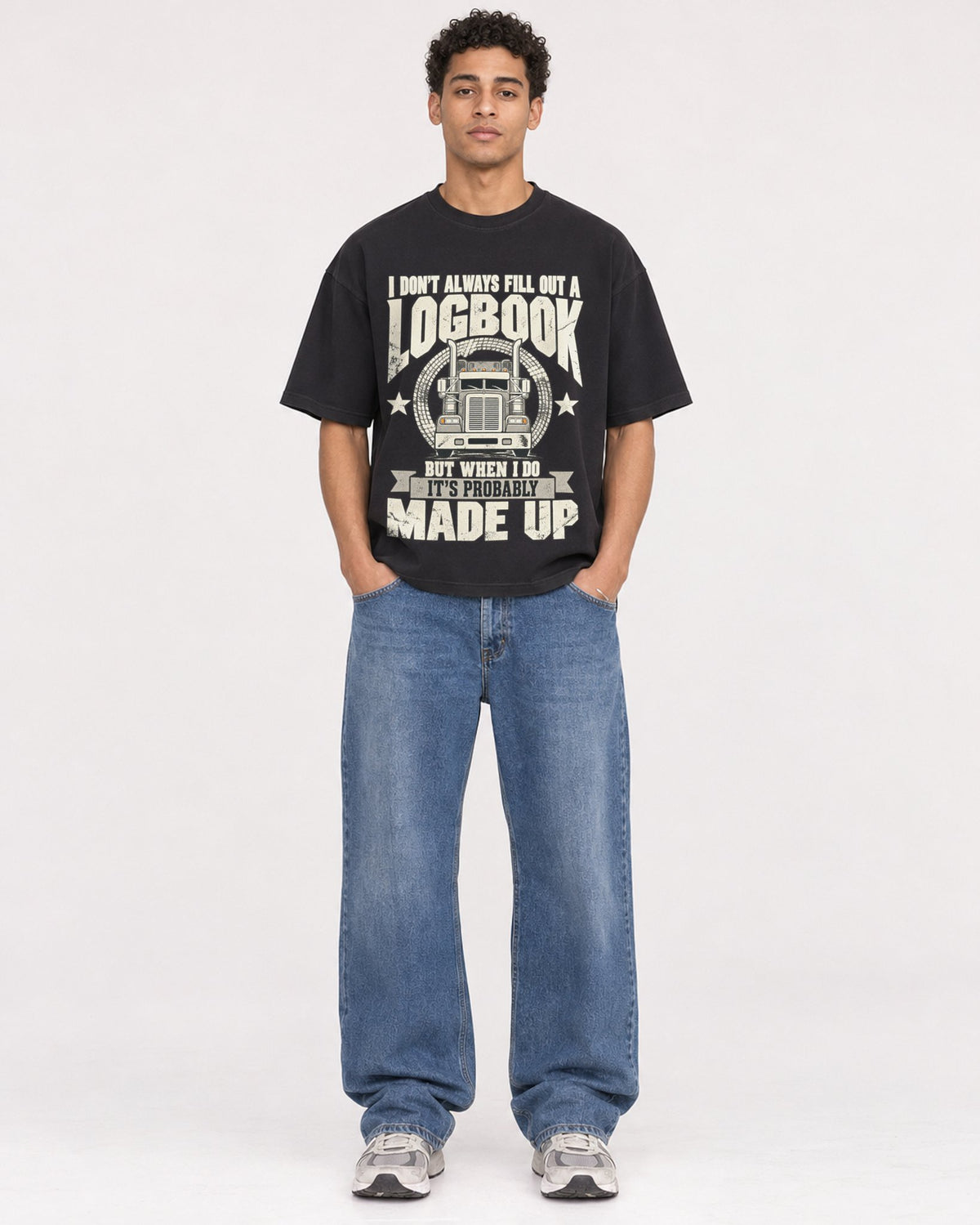 Mockup Boxy Heavyweight Tee Black male full-body 10