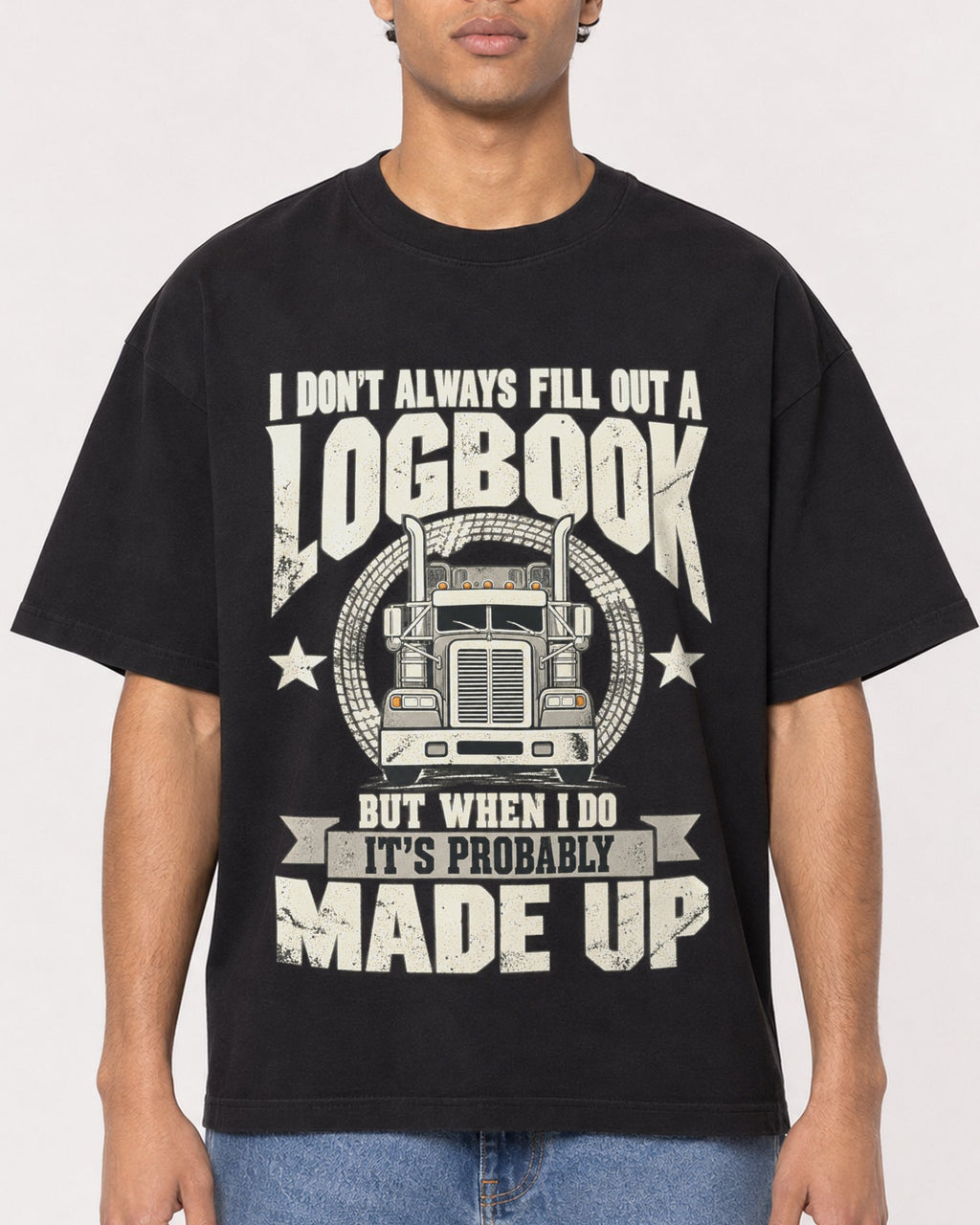 Mockup Boxy Heavyweight Tee Black male close-up 10