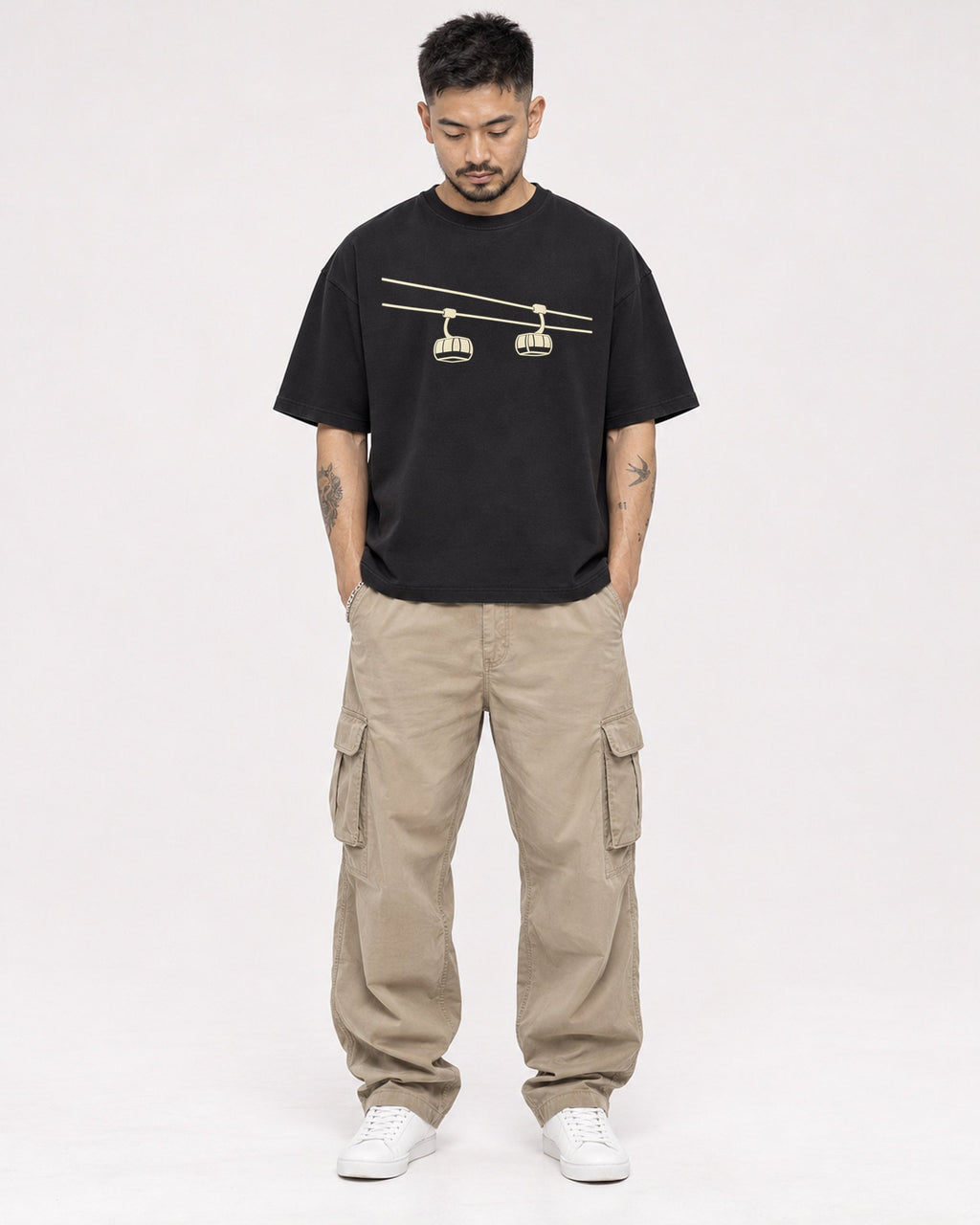 Mockup Boxy Heavyweight Tee Black male full-body 12