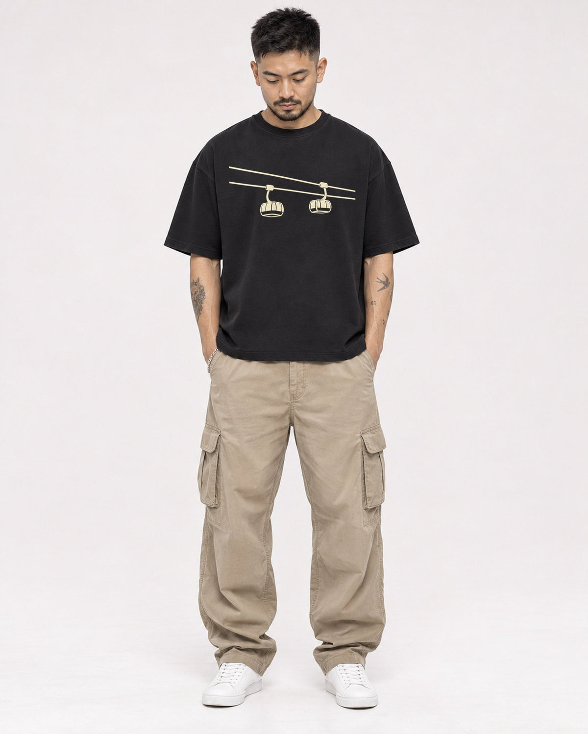 Mockup Boxy Heavyweight Tee Black male full-body 12
