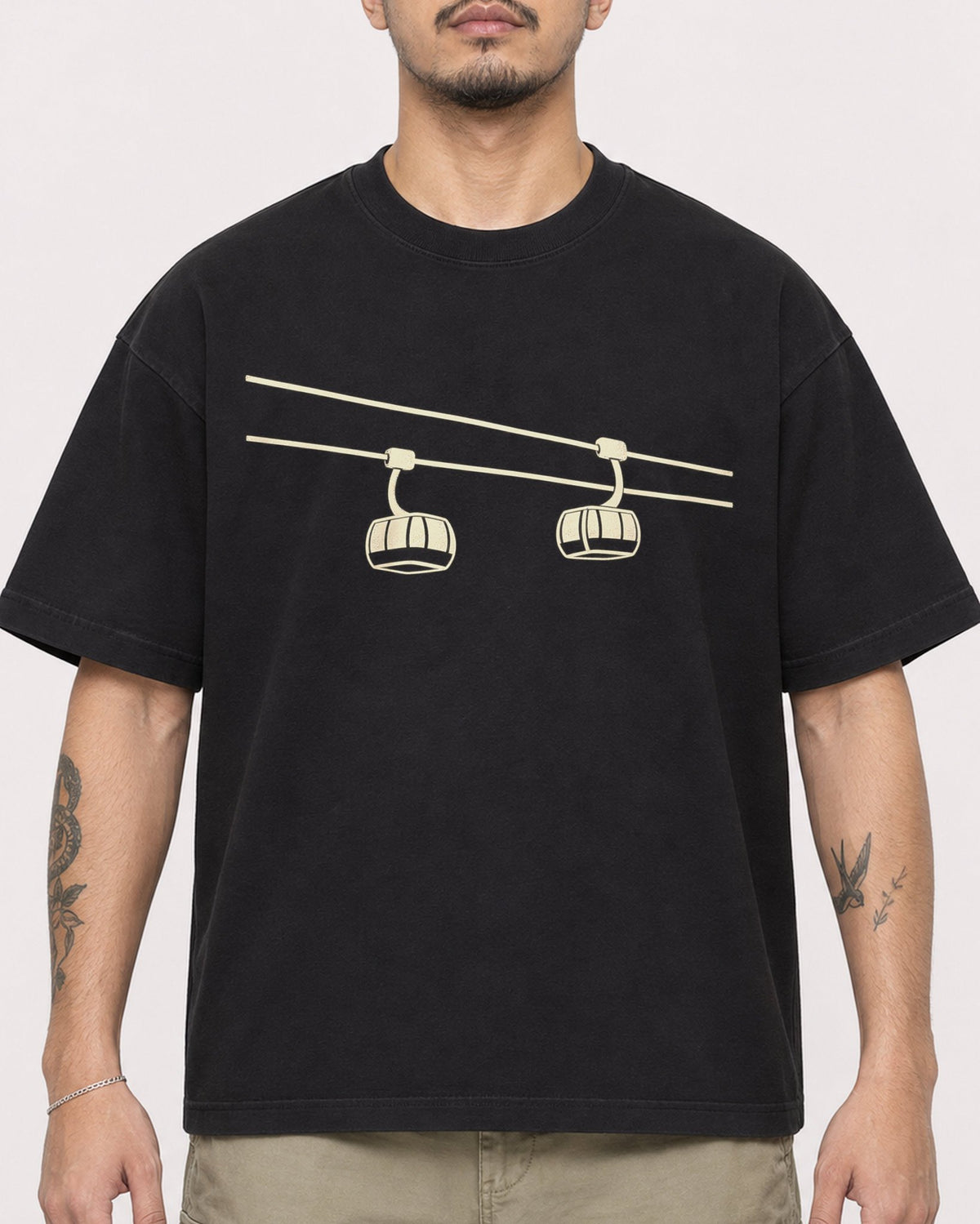 Mockup Boxy Heavyweight Tee Black male close-up 12