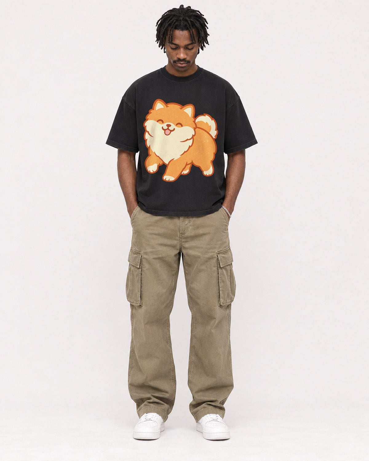 Mockup Boxy Heavyweight Tee Black male full-body 04