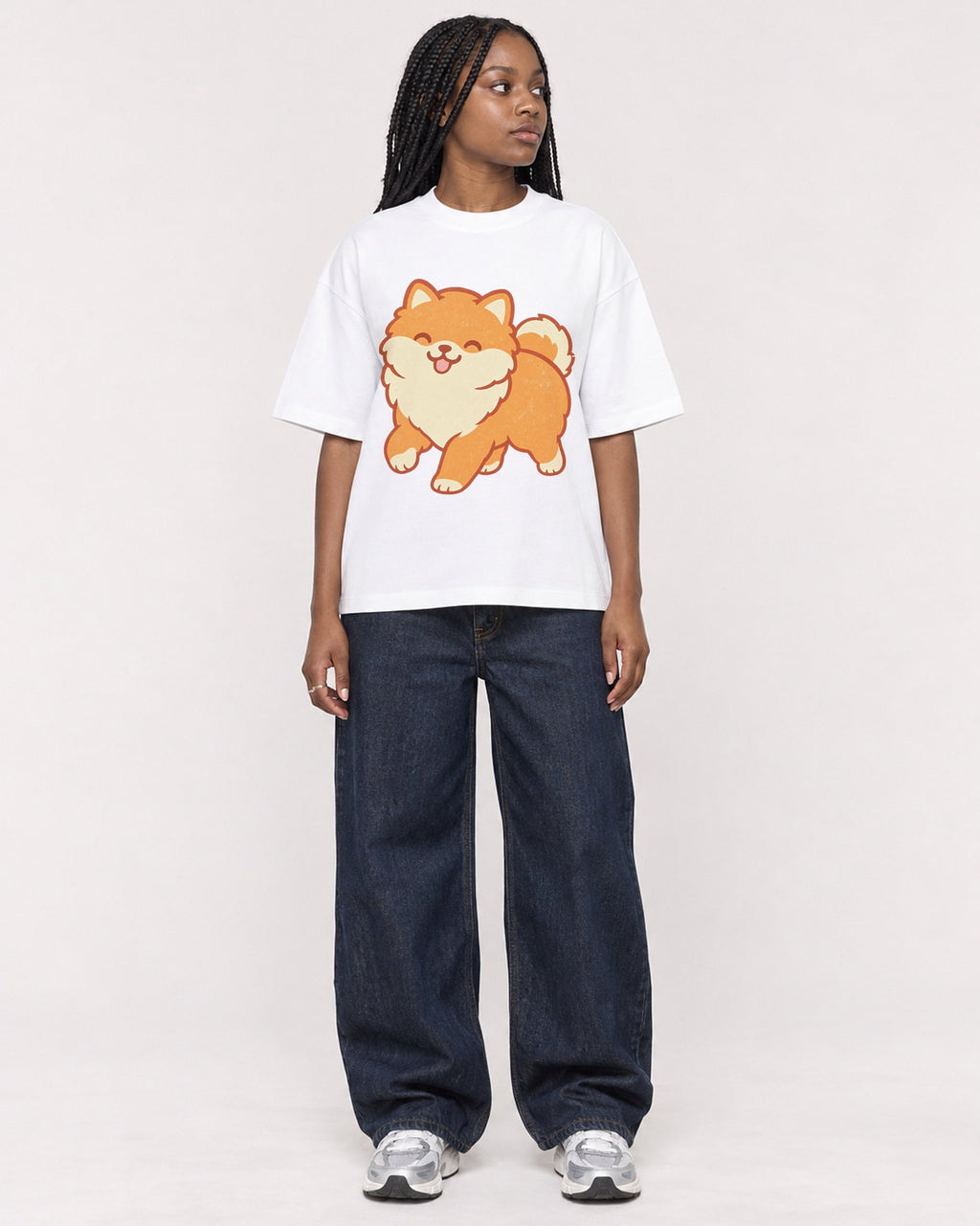 Mockup Boxy Heavyweight Tee White female full-body 04