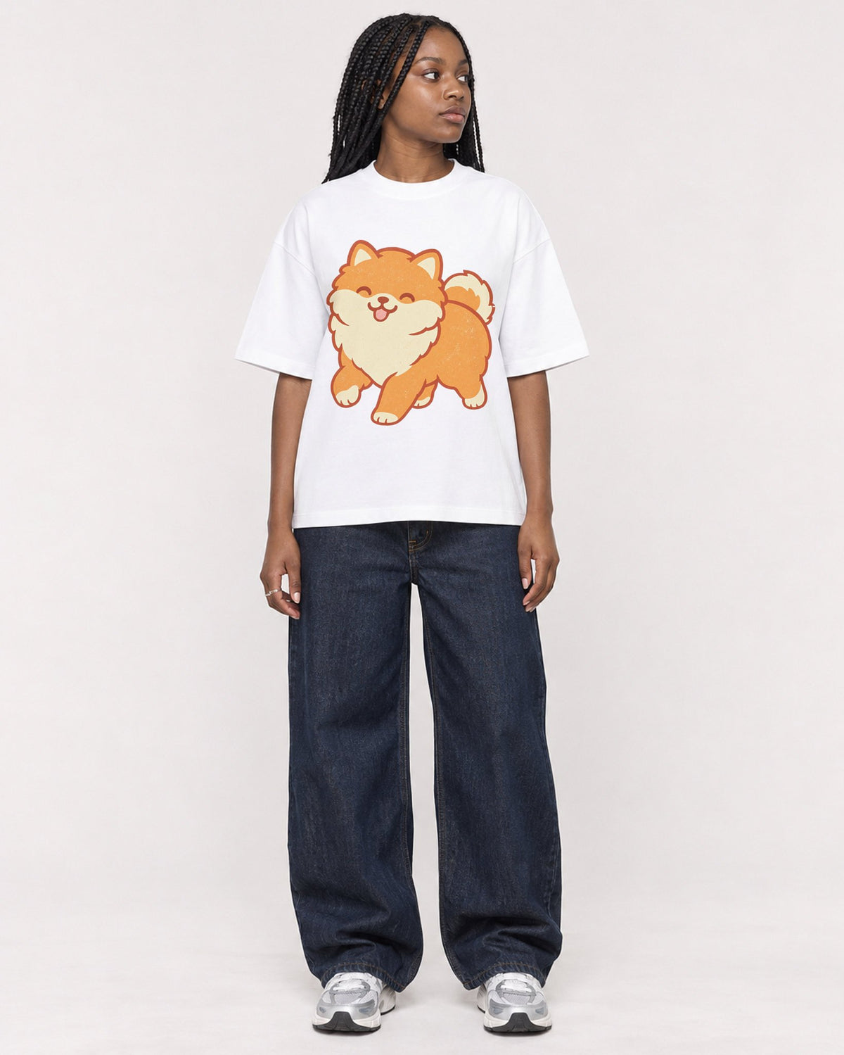 Mockup Boxy Heavyweight Tee White female full-body 04