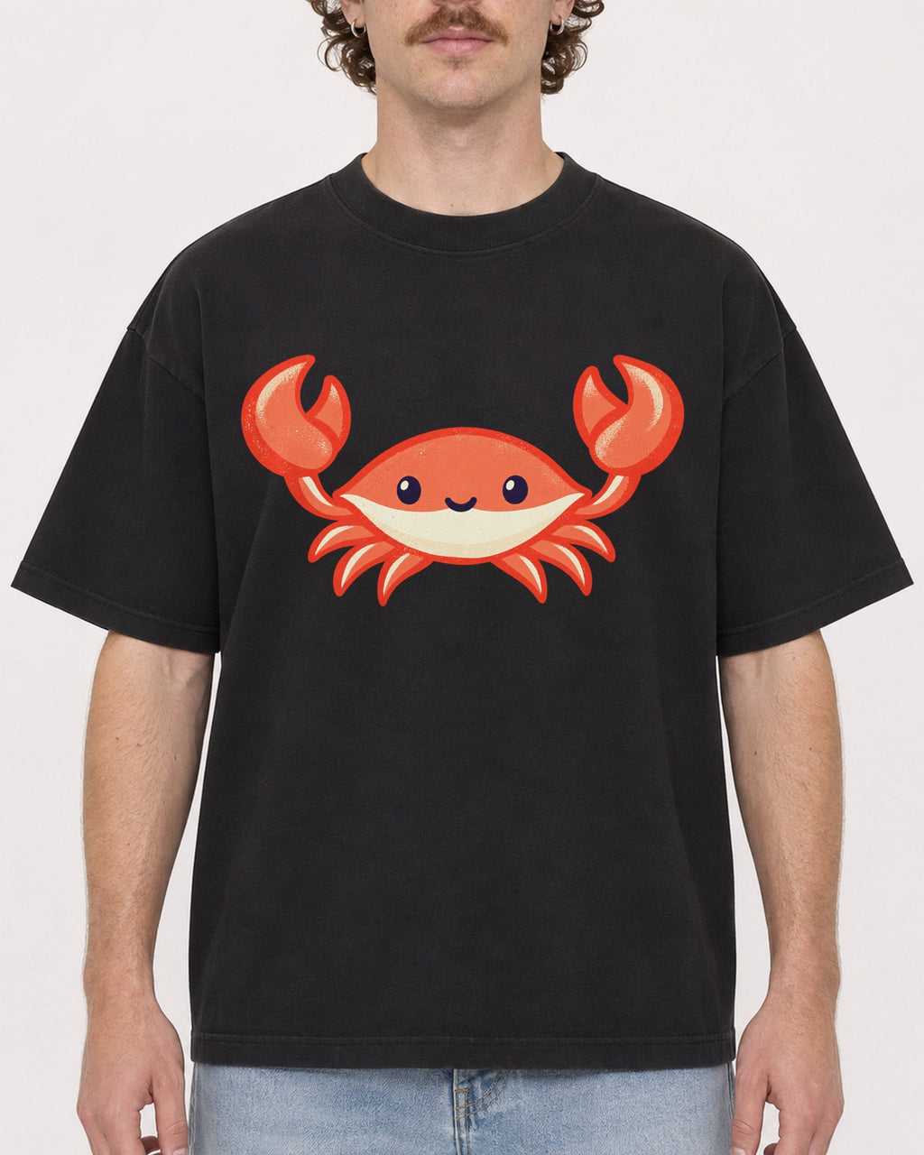 Mockup Boxy Heavyweight Tee Black male close-up 09