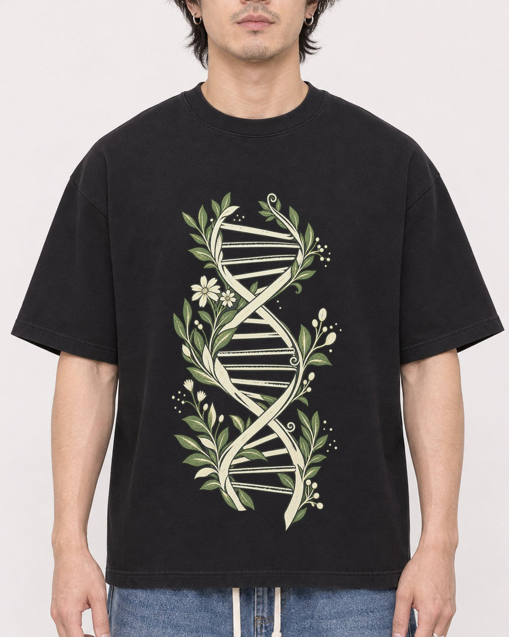 Mockup Boxy Heavyweight Tee Black male close-up 03