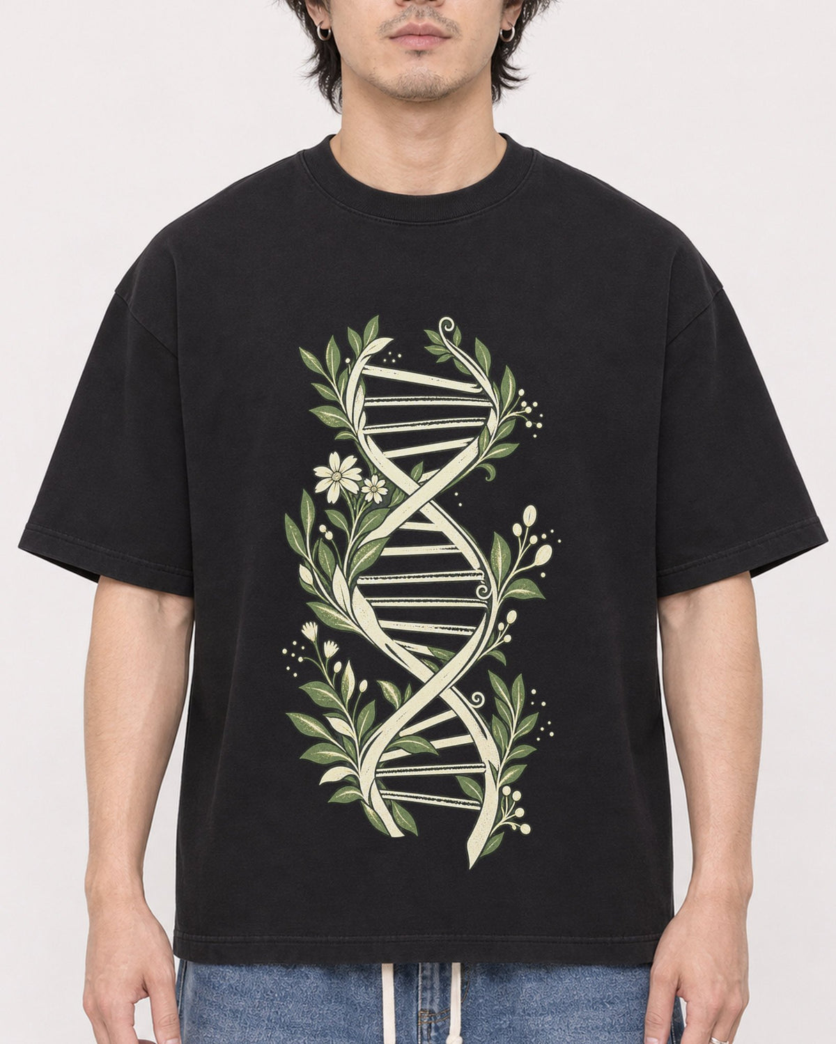 Mockup Boxy Heavyweight Tee Black male close-up 03