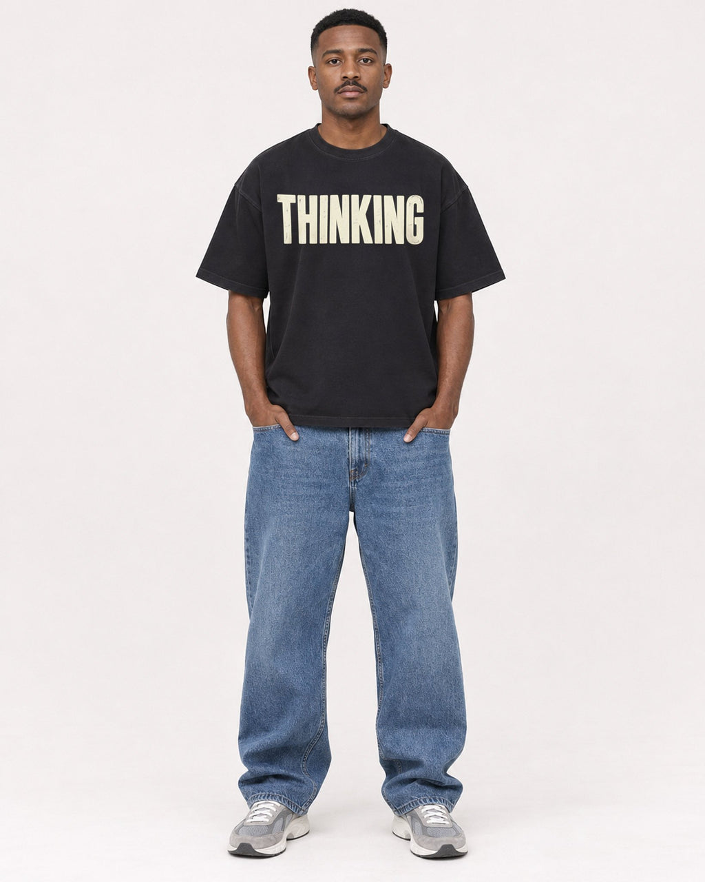 Mockup Boxy Heavyweight Tee Black male full-body 14