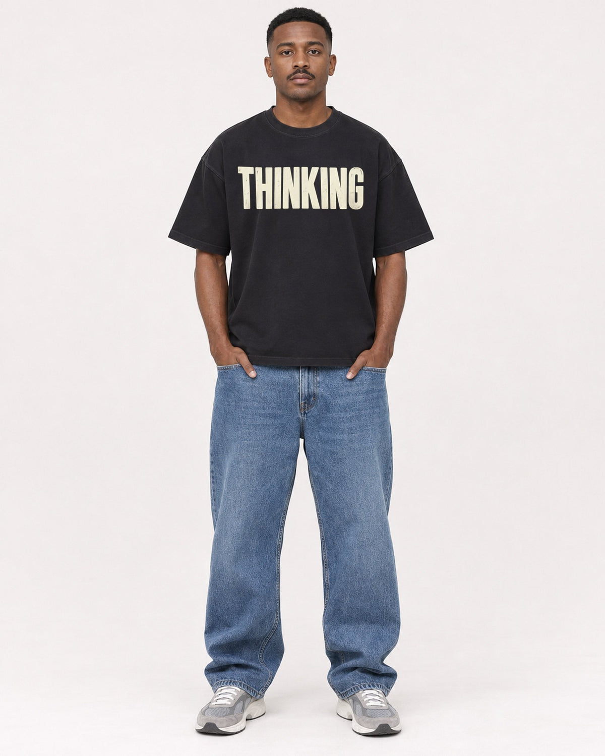 Mockup Boxy Heavyweight Tee Black male full-body 14