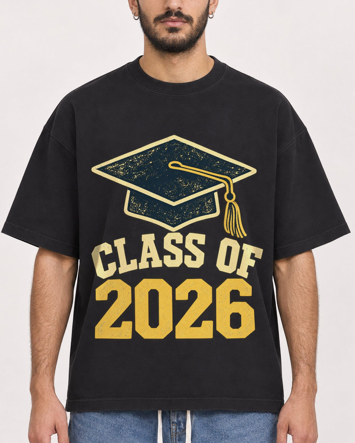 Mockup Boxy Heavyweight Tee Black male close-up 07
