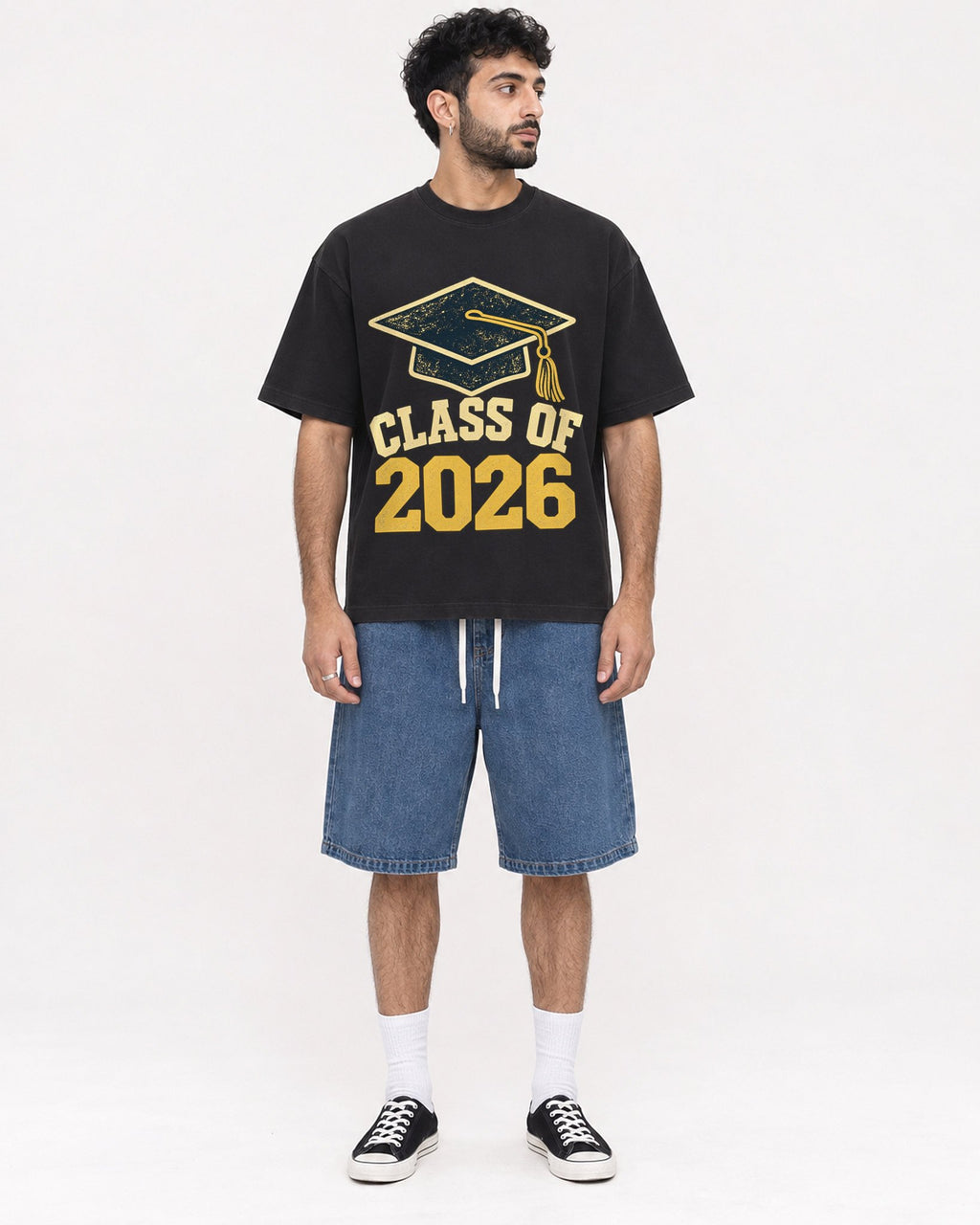 Mockup Boxy Heavyweight Tee Black male full-body 07