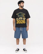 Mockup Boxy Heavyweight Tee Black male full-body 07