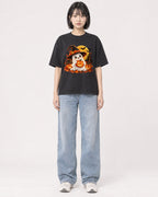 Mockup Boxy Heavyweight Tee Black female full-body 11