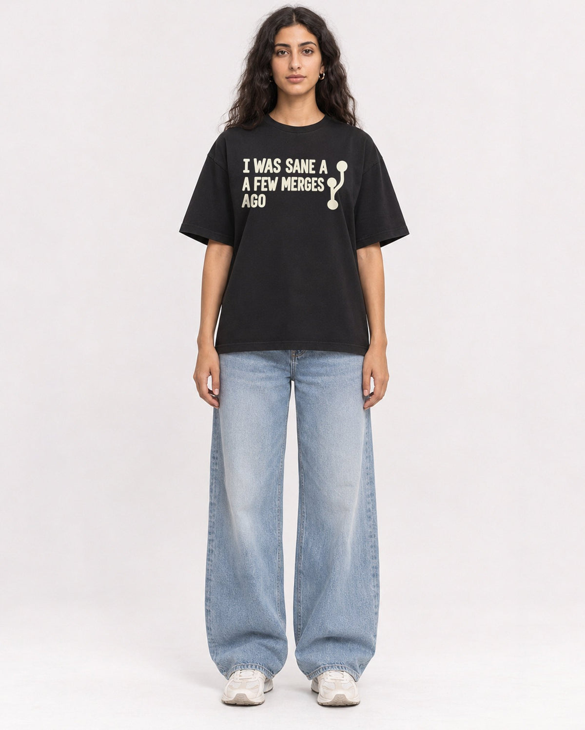 Mockup Boxy Heavyweight Tee Black female full-body 07