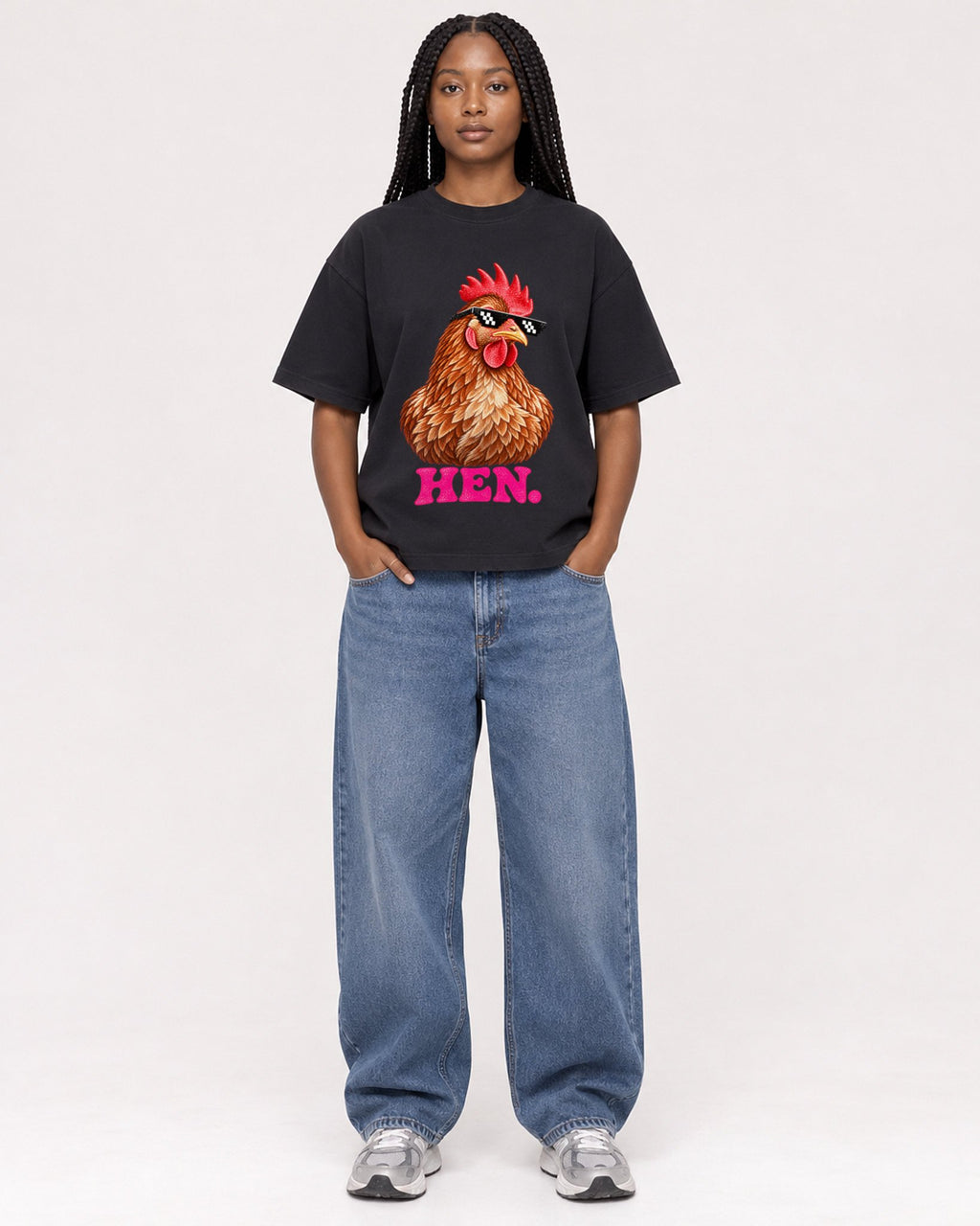 Mockup Boxy Heavyweight Tee Black female full-body 04
