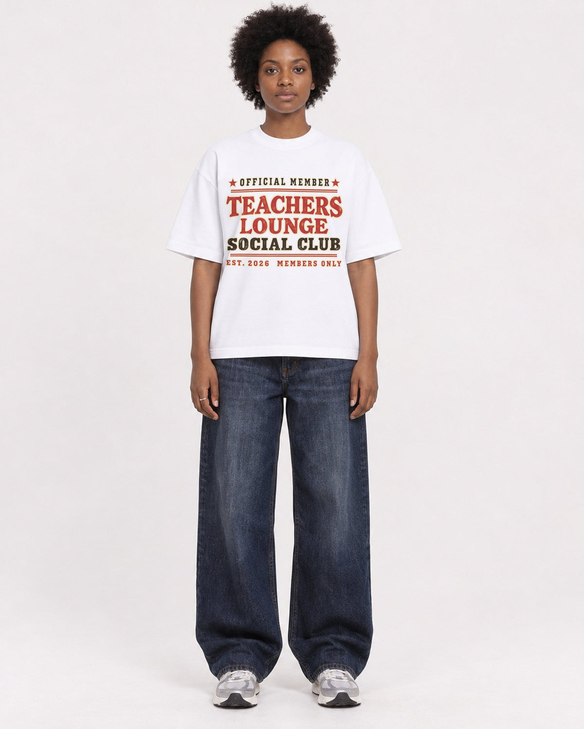 Mockup Boxy Heavyweight Tee White female full-body 14